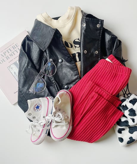 【Melia.original】Red rib  flare pants  -junior-