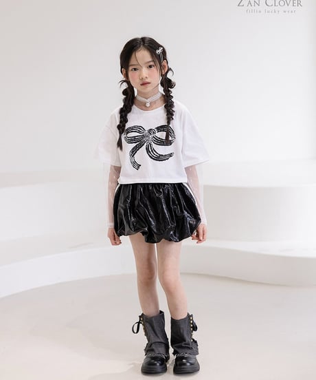 tulle layered big ribbon tee【70-150cm】