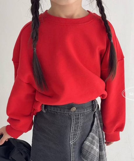 RED simple sweat pullover-MOM size-