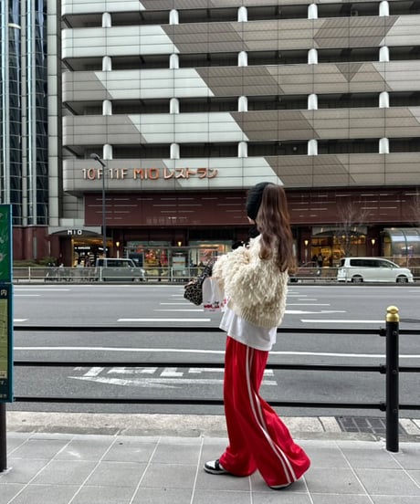 RED lace line straight pants-MOM-