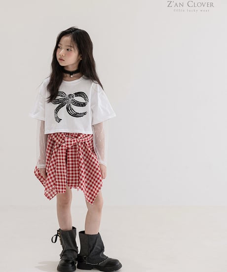 tulle layered big ribbon tee【70-150cm】