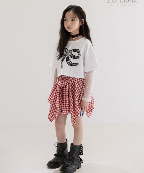 tulle layered big ribbon tee【70-150cm】