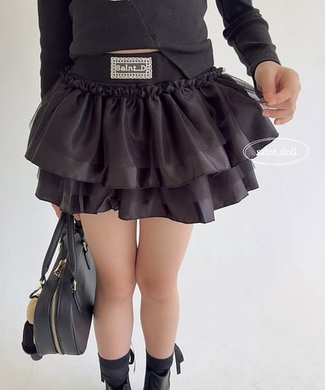 satin tiered mini skirt【90-160cm】