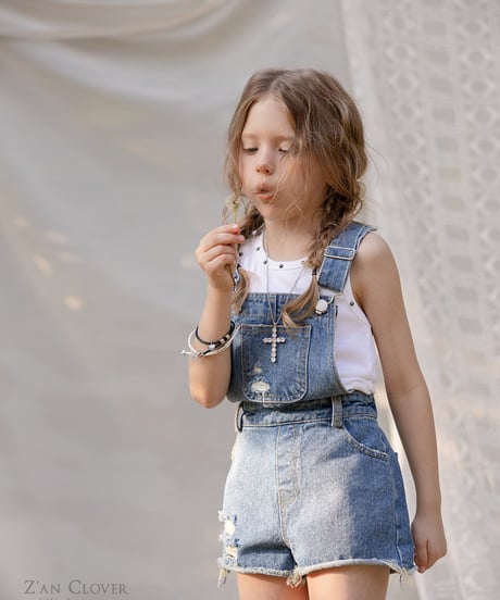 【予約商品】【ZANCLOVR】damage denim short salopette【70-150cm】
