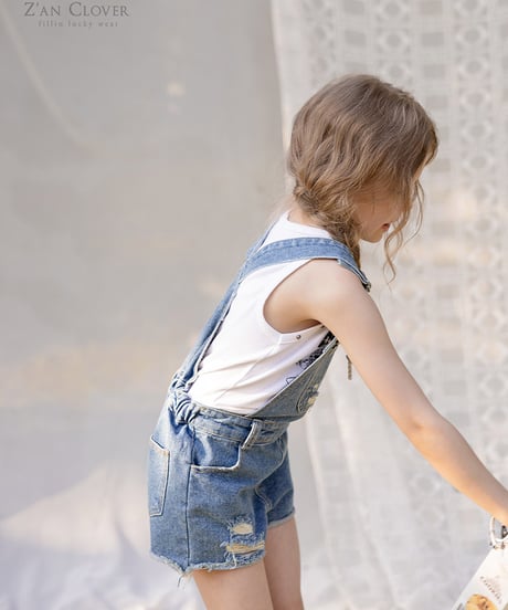 【予約商品】【ZANCLOVR】damage denim short salopette【70-150cm】