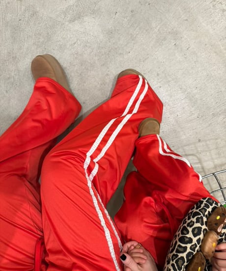 RED lace line straight pants-MOM-