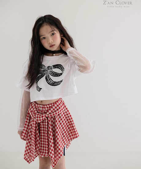 tulle layered big ribbon tee【70-150cm】