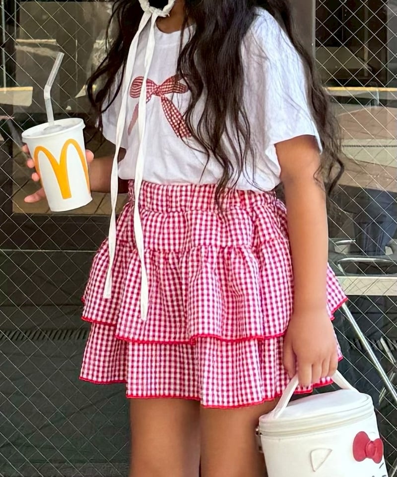 check ribbon short tee【90-150cm】 | Melia.