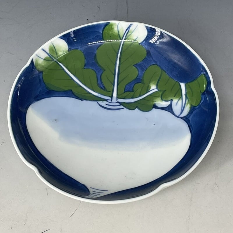 和食器　色絵　カブ形　銘々皿　五客　時代箱　V　8440 和食器 色絵 カブ形 銘々皿 五客 時代箱 V 8440