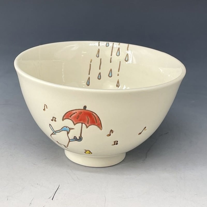 雨の日ペンギン 丸茶碗 | 古川陶磁器ストア