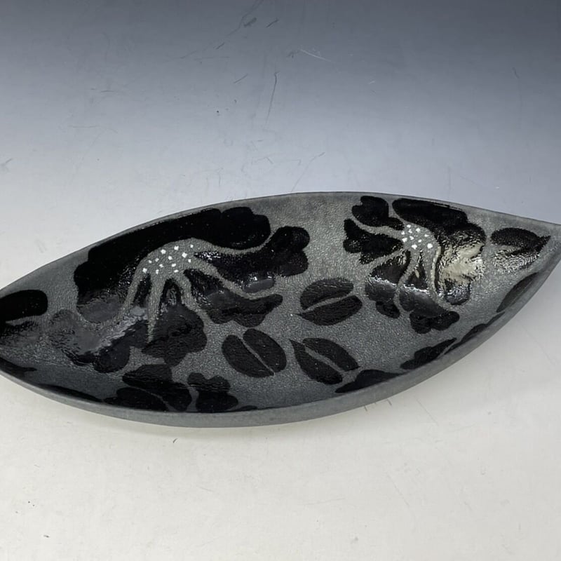 舟形陶器花器 黒白グラデーション 舟形陶器花器 黒白グラデーション 舟形陶器花器 黒白グラデーション