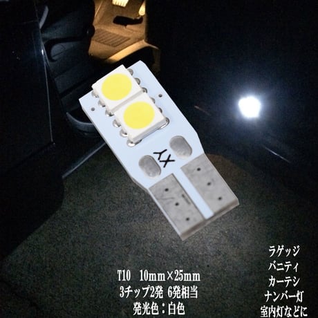 T10 LED 10mm×25mm  2連 カーテシ バニティ ルームランプ ドア ナンバー灯【純白光】