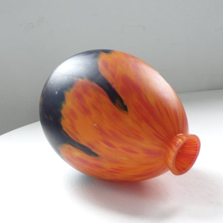 Orange and navy blue glass vase