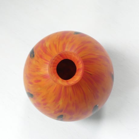 Orange and navy blue glass vase