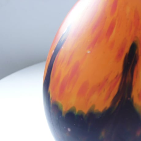 Orange and navy blue glass vase