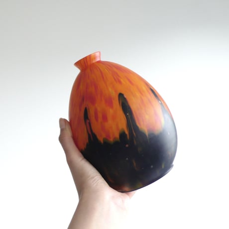 Orange and navy blue glass vase