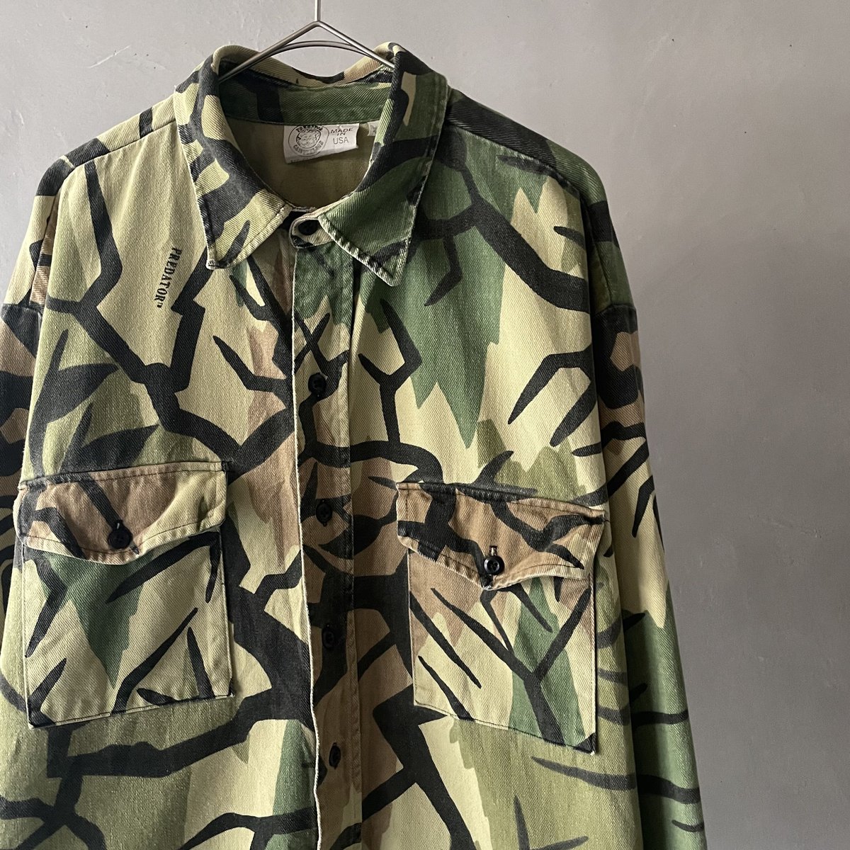 90s USA製 PREDATORプレデター カモフラージュシャツ 90s アメリカ製 PREDATOR CAMOUFRAGE プレデターカモ シャモア