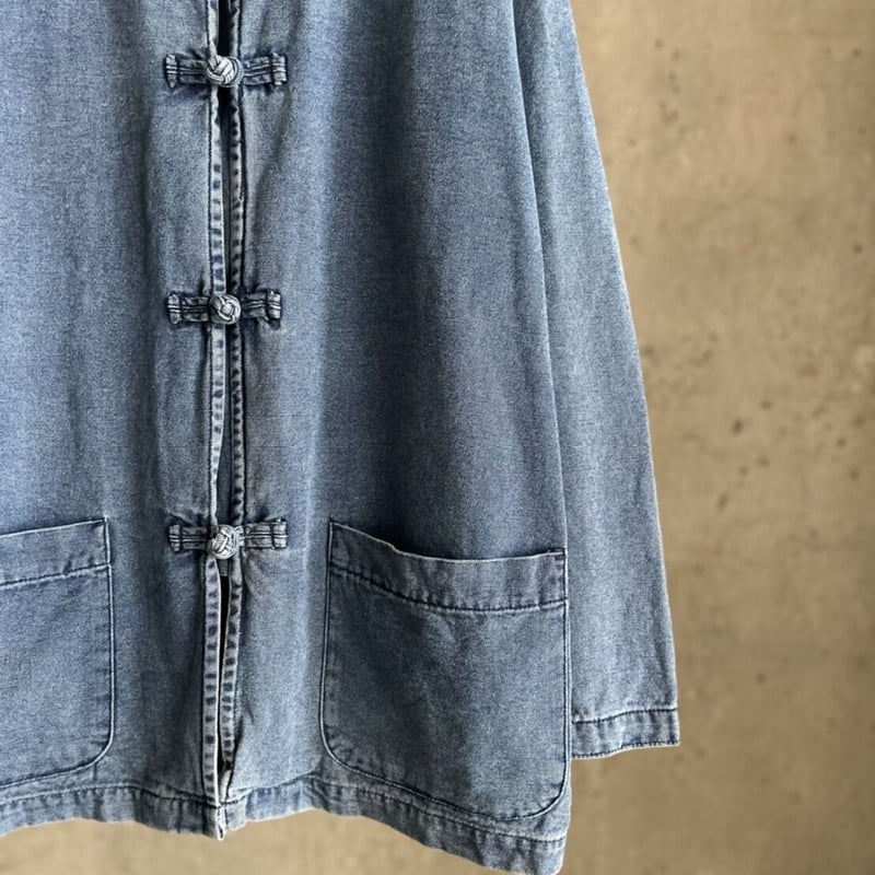 90s GAP denim china shirt jacket | sui & shara 90s GAP denim china shirt jacket | sui & shara