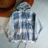 90s Flannel/Sweat swiching design hooded shirt