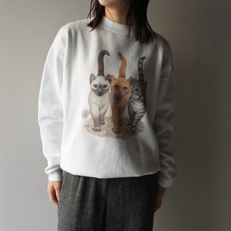 90s Cat print sweat  shirt