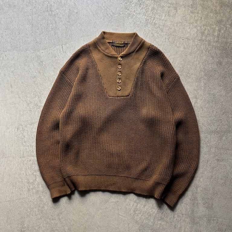 80s Eddie bauer henley neck cotton knit sweater｜エディーバウアー