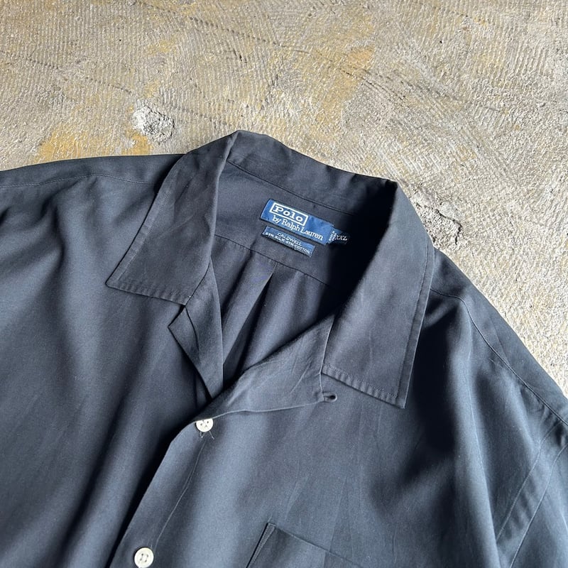 90s Polo Ralph Lauren Shirt CALDWELL 黒 L 極美品 L 完全無地 caldwell 黒 ポロラルフローレン 半袖開襟