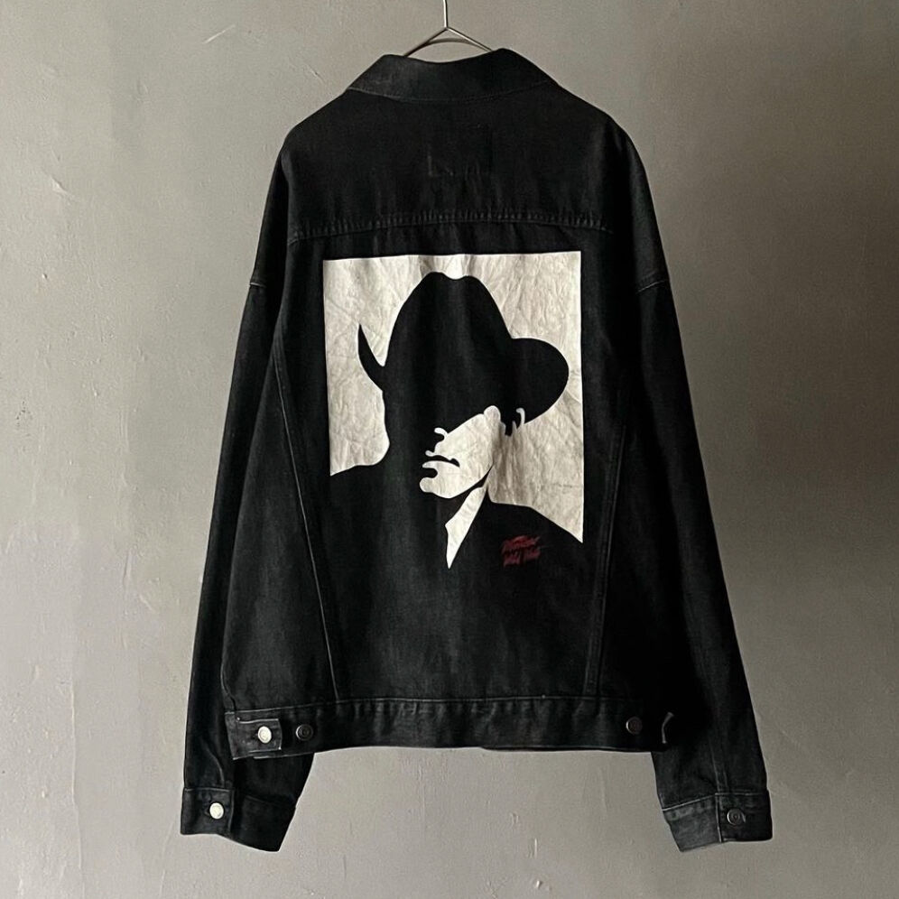 90s Marlboro wild west tracker type black denim jacket