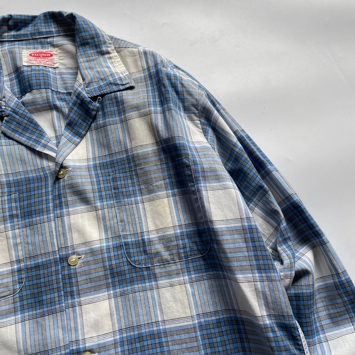 60s Pilgrim plaid open collar cotton shirt | su