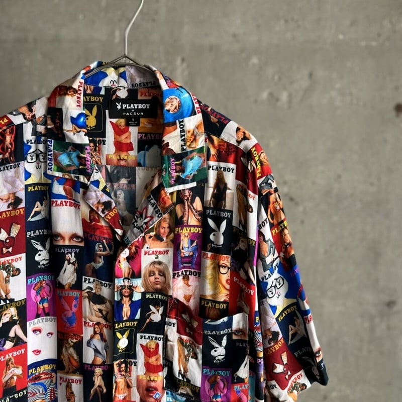 PLAYBOY adult collage open collar rayon shirt |