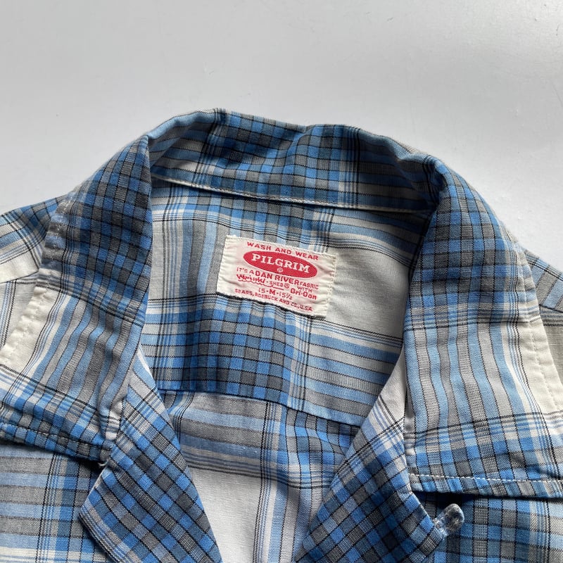 60s Pilgrim plaid open collar cotton shirt | su
