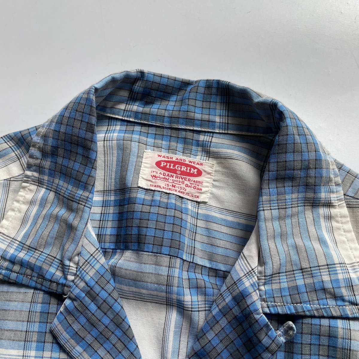 60s Pilgrim plaid open collar cotton shirt | su