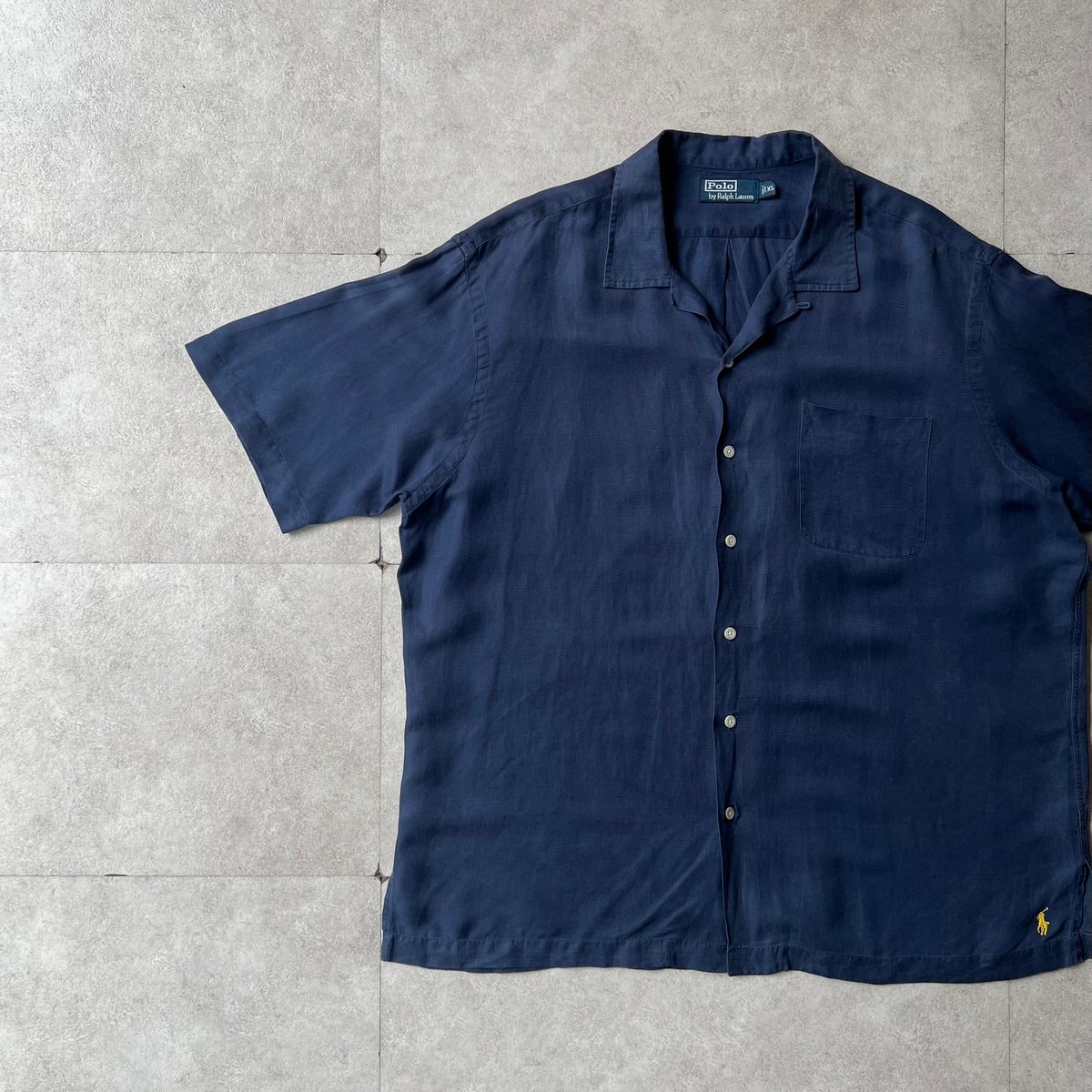 トップス Ralph Lauren RAYON S/S OPEN COLLAR SHIRT 90s Ralph Lauren linen×silk open collar shirt |