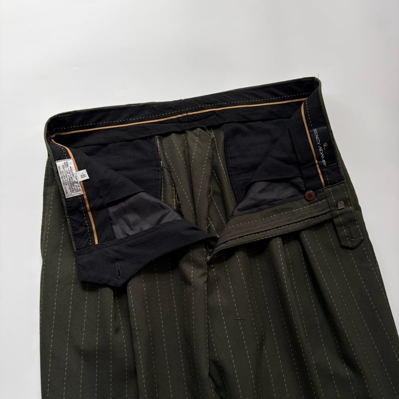 STACY ADAMS 2タック ワイドスラックス USA古着 マスタード STACY ADAMS stripe wide slacks | sui & shara