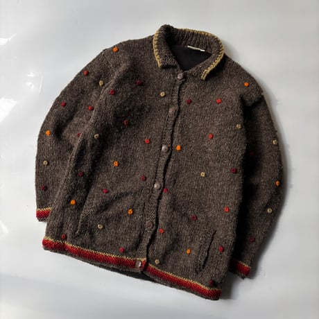 polka dot wool handmade knit cardigan