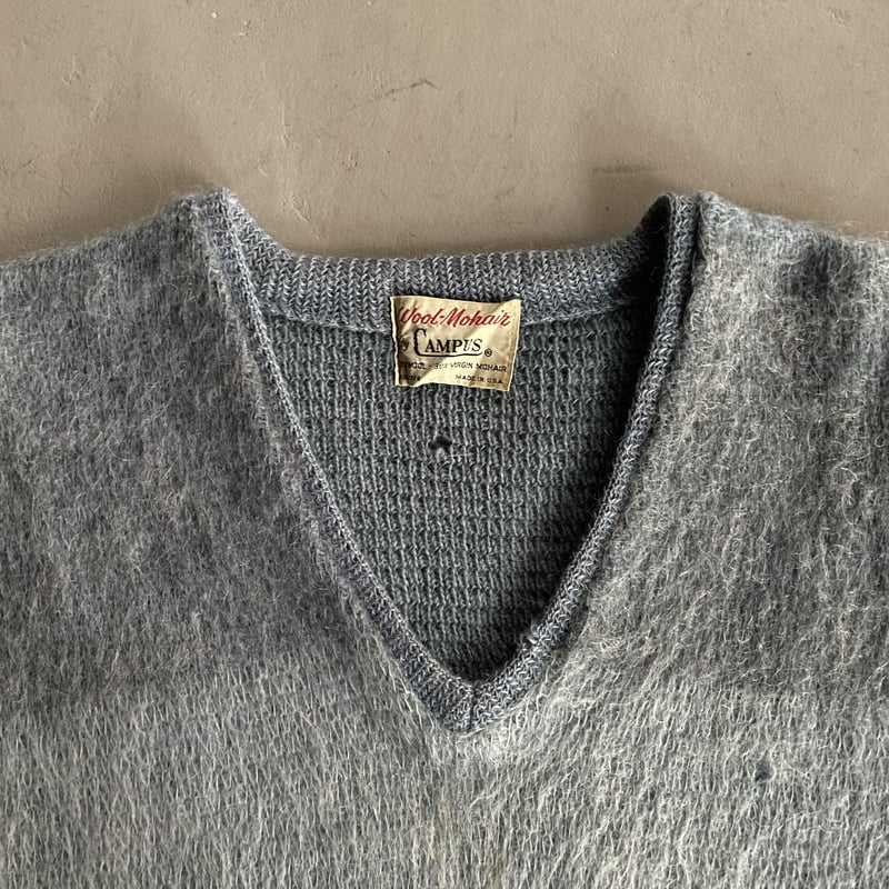 60s Campus border pattern V neck mohair knit |