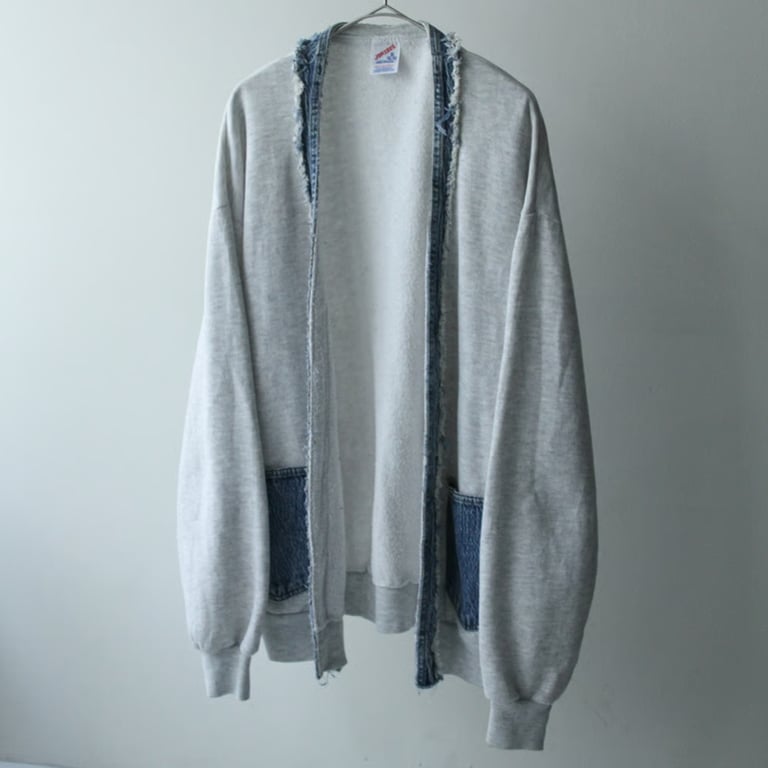 90s Jerzees denim swiching design sweat cardigan