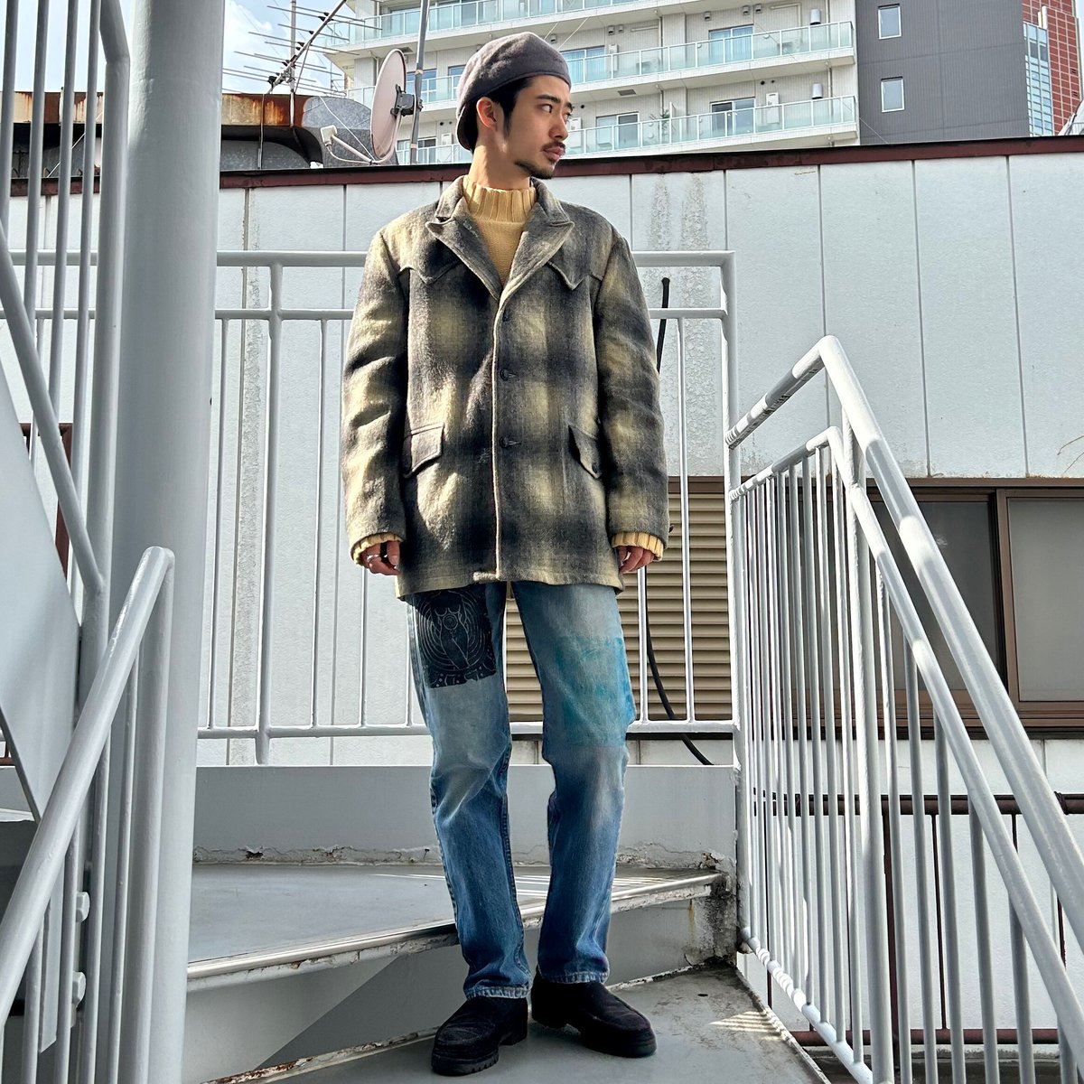 70s western ombre check wool tailored jacket | 70s western ombre check wool tailored jacket |