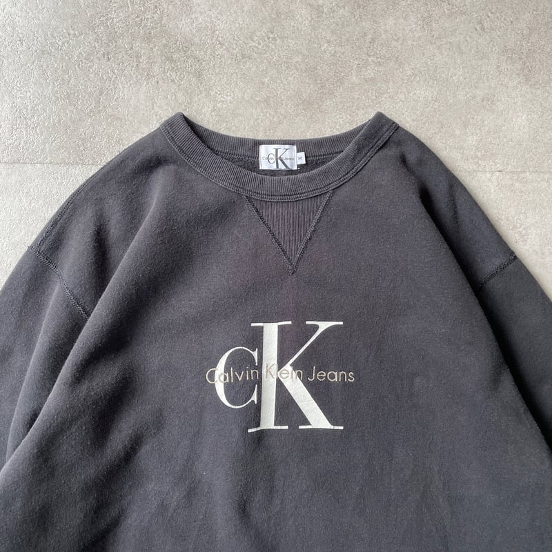 90s CK カルバンクライン スウェット 黒 刺繍ロゴ デカプリント Calvin Klein トレーナー スウェット 「Calvin JEANS/カルバン