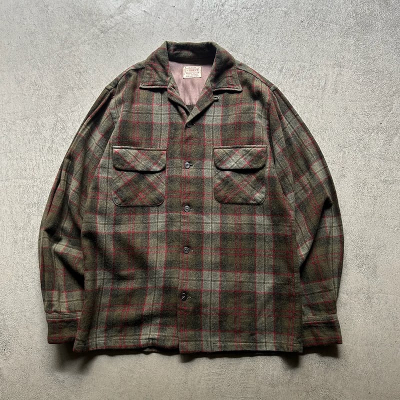 【BRENT 60s USA製】ヴィンテージシャツ メンズ / 古着 60s BRENT wool plaid open collar shirt made in