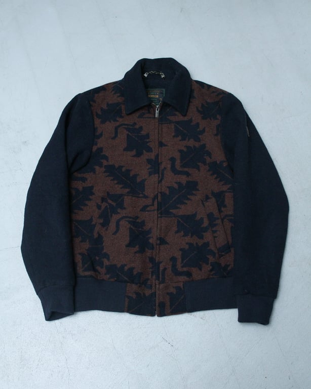 00s Wool abstract pattern zip up jacket