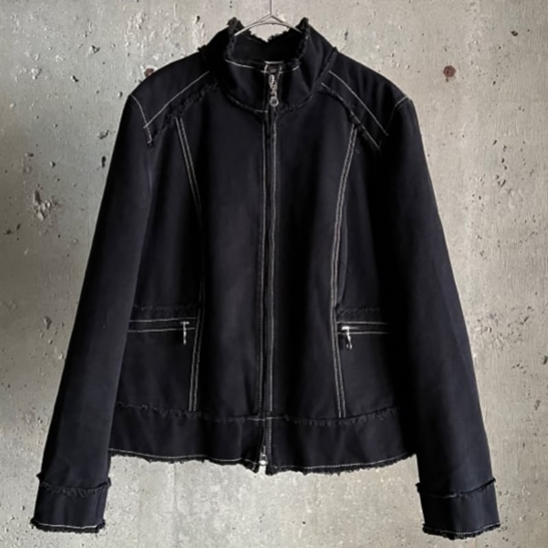 90s high neck stitch design full zip cotton ja