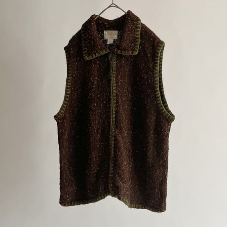 90s Chocolate chip design zip up acrylic knit vest