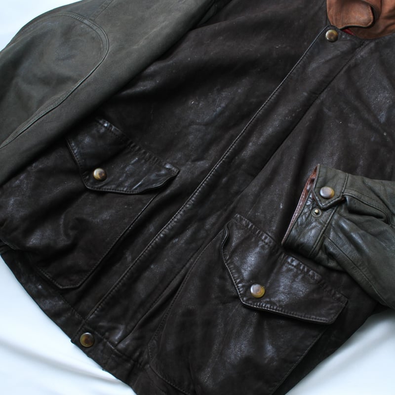 90s nautica switching design leather jacket | s