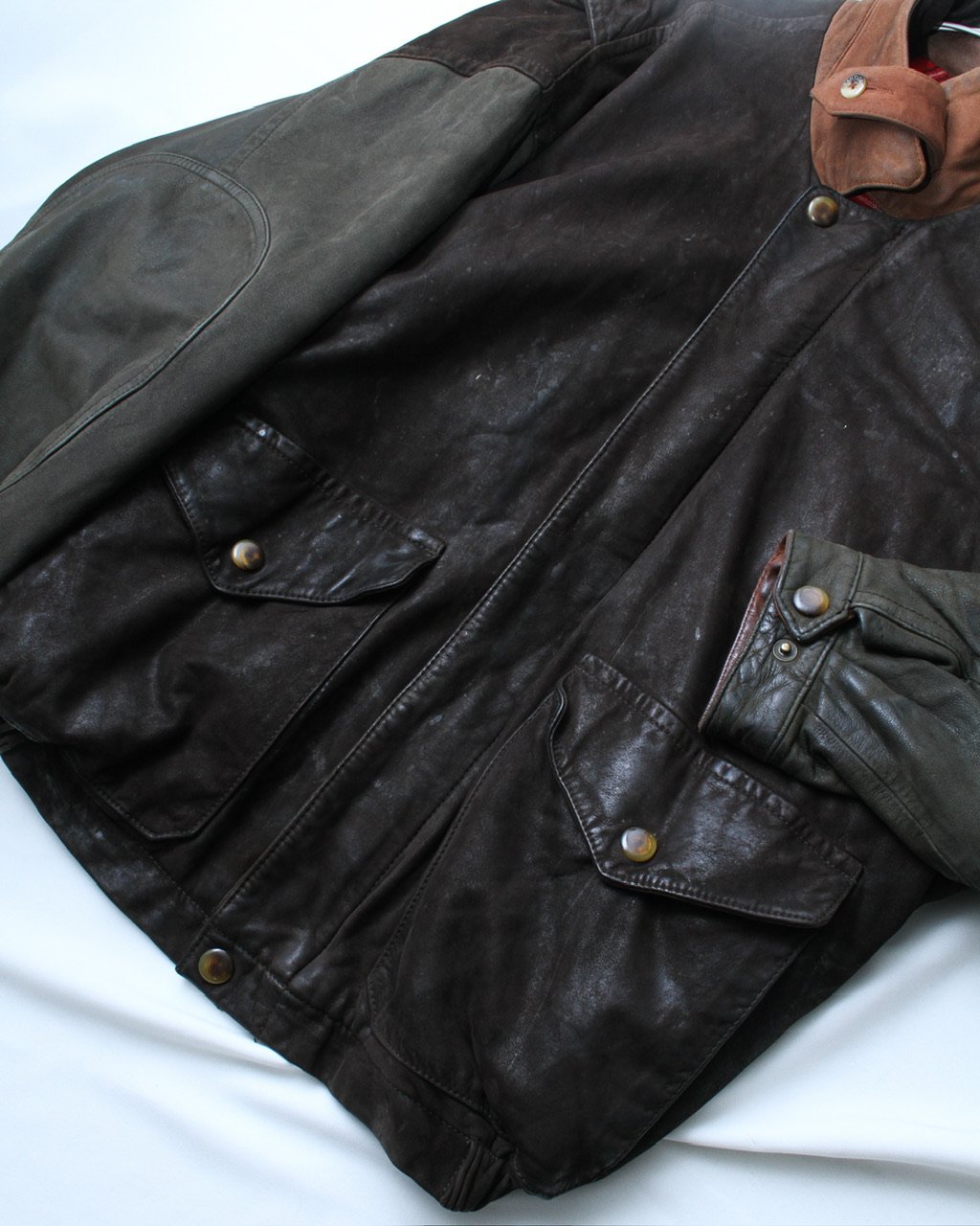 90s nautica switching design leather jacket | s