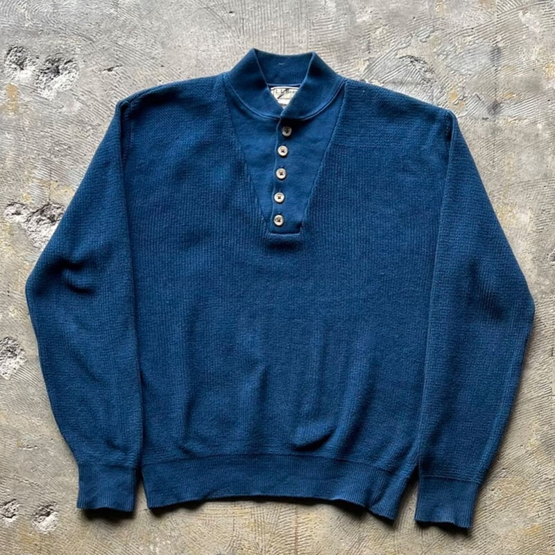 90s LL Bean ヘンリーネック ネイビー シャツ 90s LL Bean ヘンリーネック ネイビー シャツ