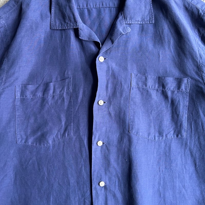 トップス Ralph Lauren open collar shirts 90s Ralph Lauren linen×cotton open collar shirt