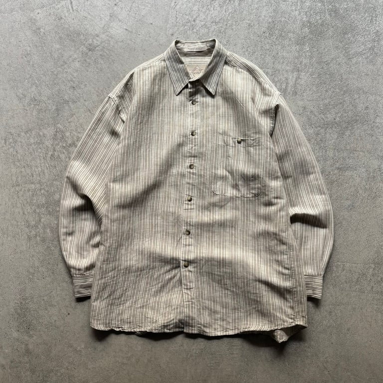 90s Axxa ramie×cotton L/S stripe shirt