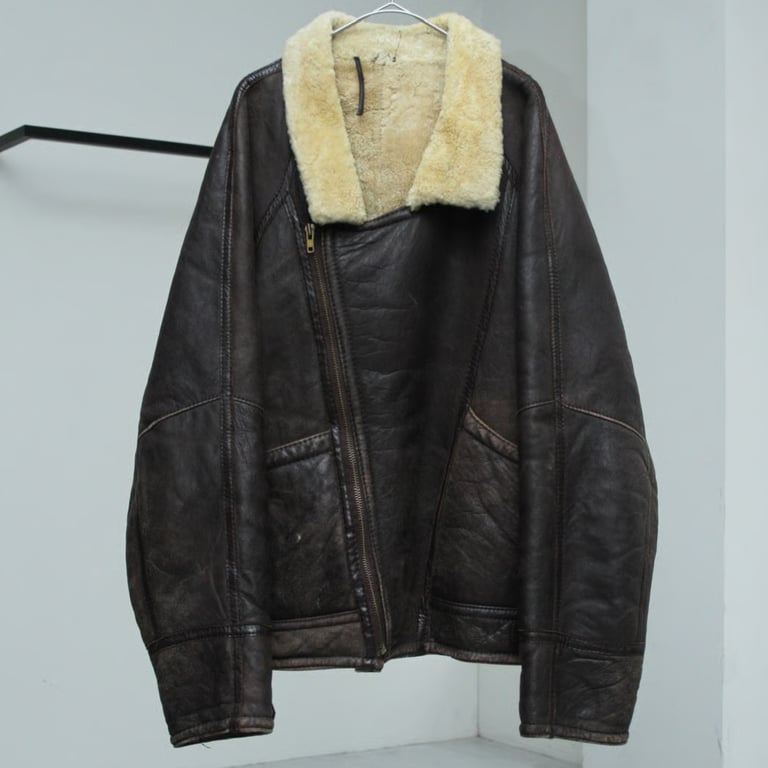 90年代 レザージャケット(90s Shearing sheepskin biker jacket)