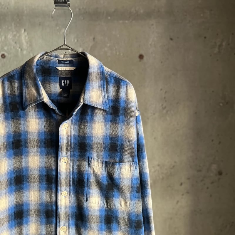 90s】OLD GAP オンブレチェック柄 長袖 ネルシャツ ネイビー XL 90s