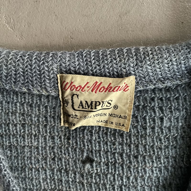 60s Campus border pattern V neck mohair knit |